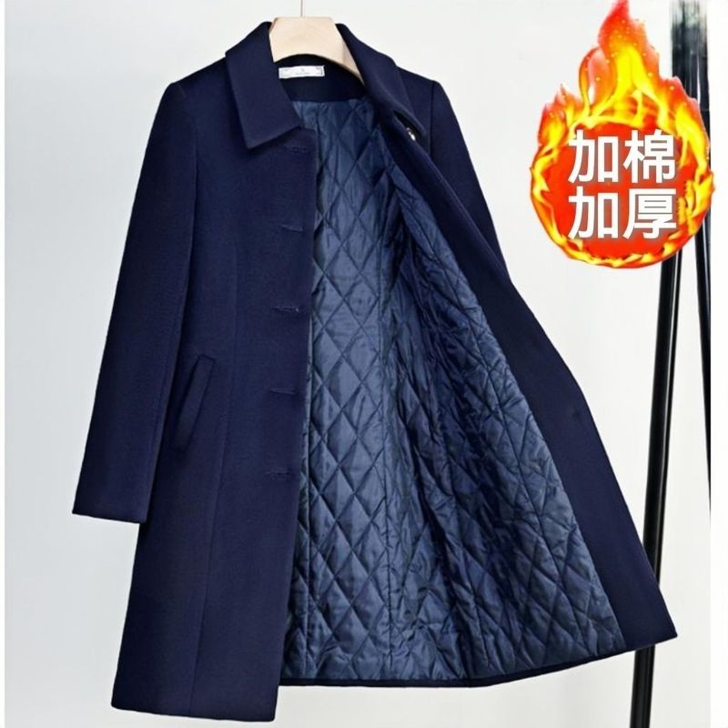 女士2025职业呢子大衣通勤商务酒店工作服中长款毛呢外套夹棉加厚|undefined