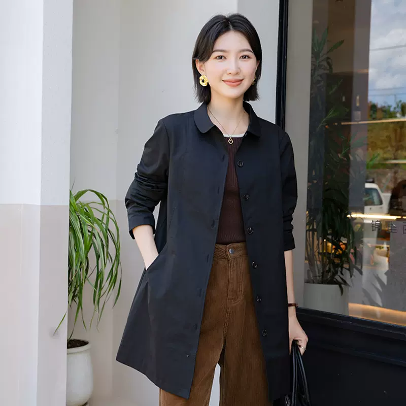YUN韫2025年春秋新款女士中长款外套女小个子英伦风气质女装上衣