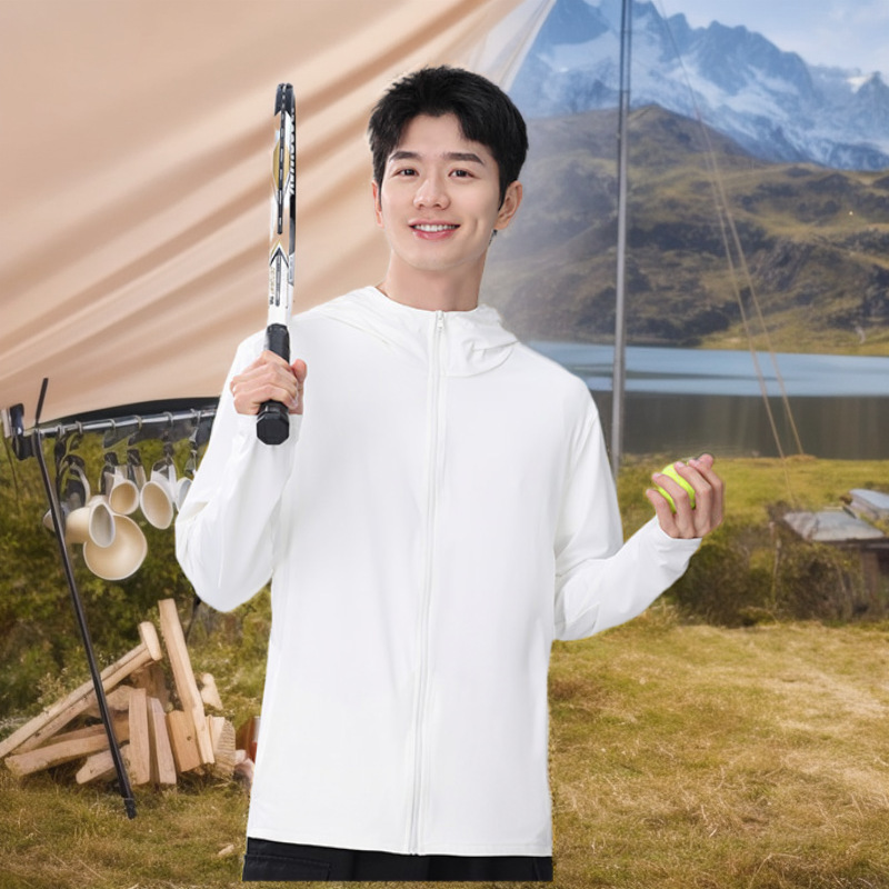 新款户外冰丝原纱防晒衣男钓鱼服透气防紫外线连帽皮肤衣|undefined