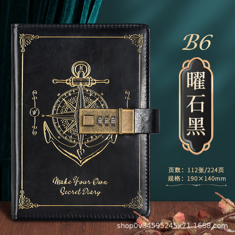 Cuaderno al por mayor A5 retro contraseña libro con cerradura Diario Negocio creativo trabajo manual mano impreso logo