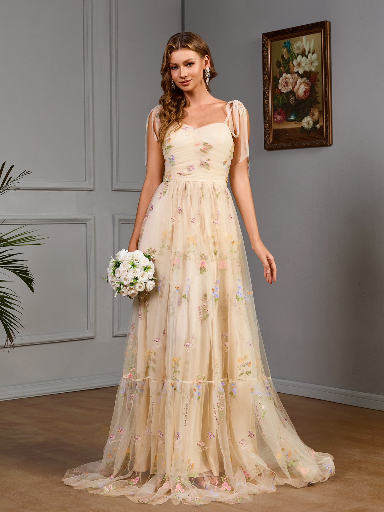 Spring Women Sleeveless Camisole Gown Slim Wide Hem Long Dress