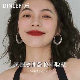闪钻素圈耳环女2025新款爆款高级感银色大圈圈耳圈方圆脸圆圈夸张