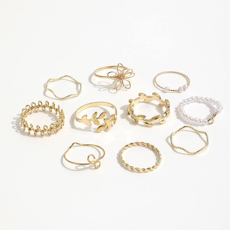 Flower Pattern Women'S Gender 1 Set Elegant Flower Imitation Pearl Plating Women's Rings Wave Ring