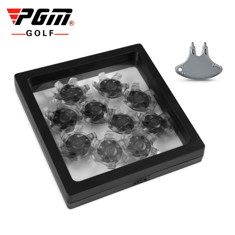 Bộ 10 đinh giày golf PGM TPU xoắn ốc chống trượt có thể tháo rời kèm dụng cụ — Zp026-đinh hoạt động đinh giày màu đen (10 đinh 1 đinh)