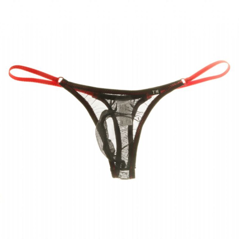 New TM color matching men's mesh thong large bag breathable sexy men's thong underwear T pants low waist stretch