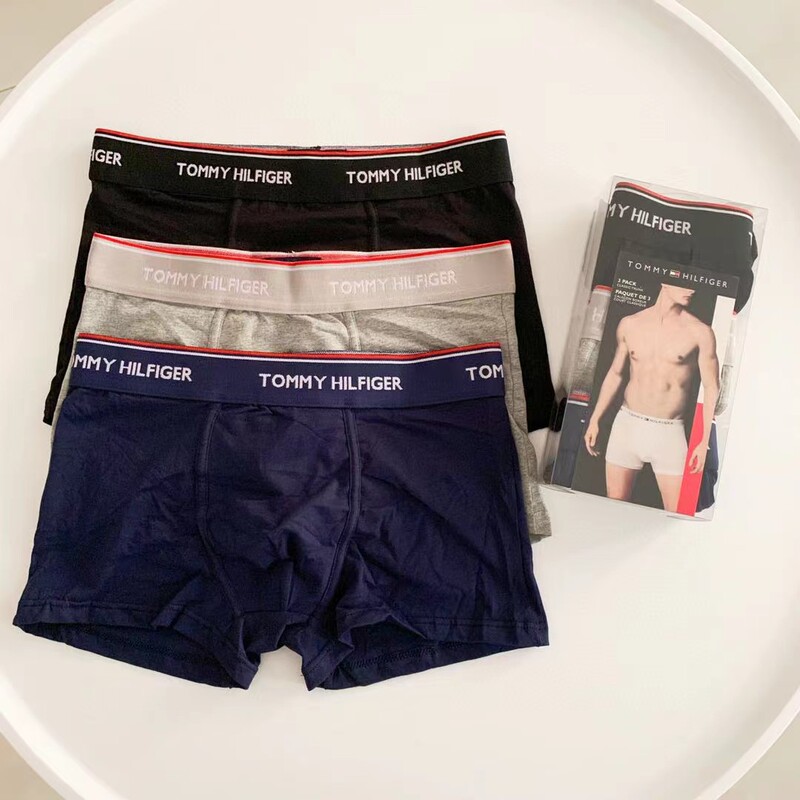 in stock New Tommy Men's Pure Cotton Solid Color Comfortable Boxer Briefs Breathable Trendy Men's Boxer Shorts