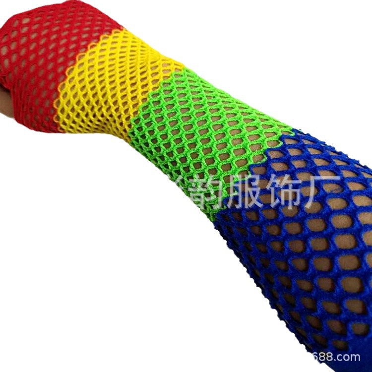 Fábrica directa de red de alambre grueso arco iris guantes de red de pesca unisex sin dedos guantes de malla guantes de Halloween