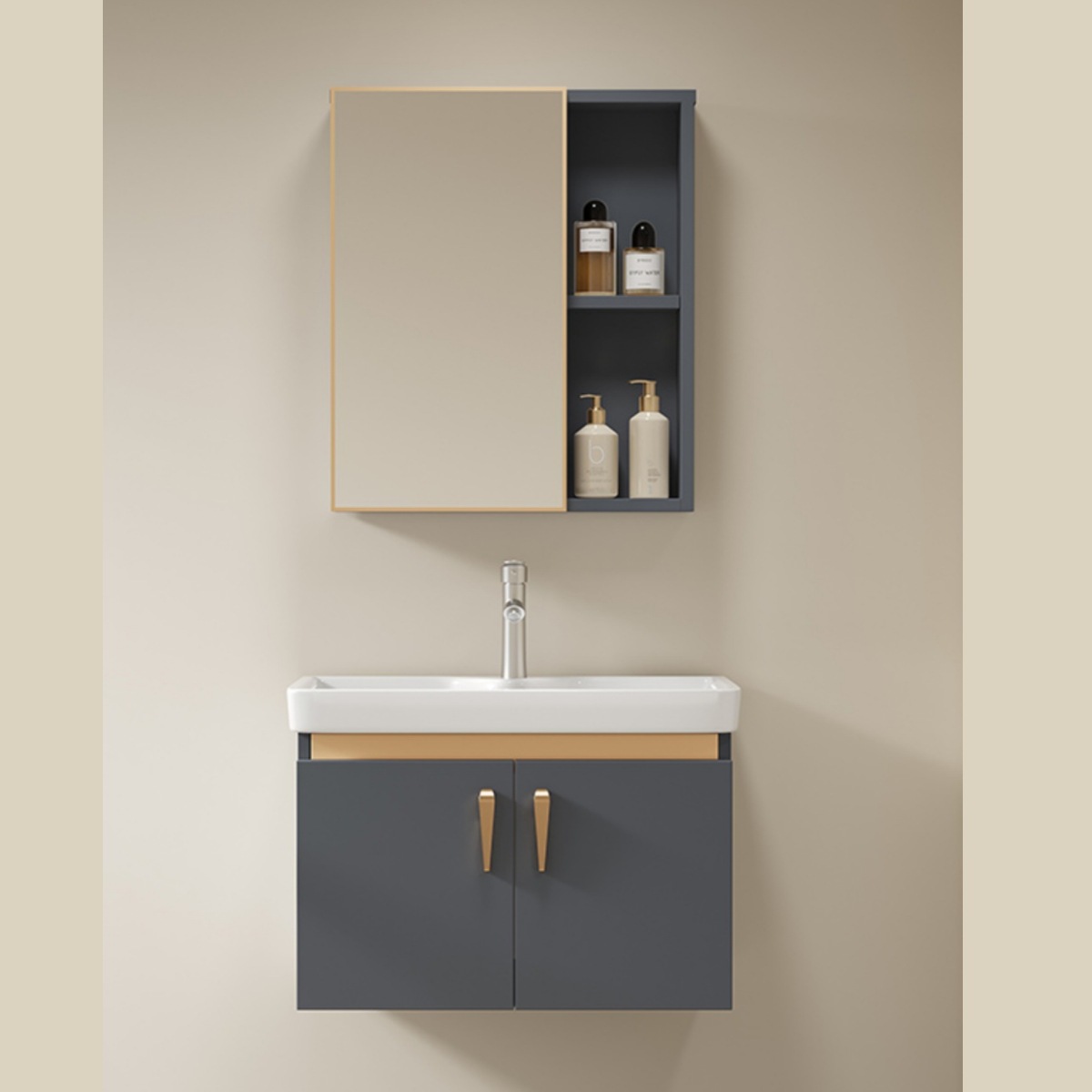 Baño tipo pared tipo pequeño gabinete de baño grueso combinación integral lavabo de cerámica lavabo gabinete lavabo