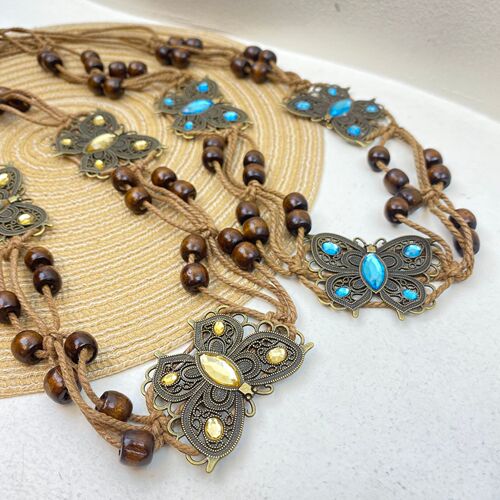 Handmade Braided Belt Metal Butterfly Waist Chain Women's Bohemian Style Rope Chain Ethnic Style Personalized Waist Decoration