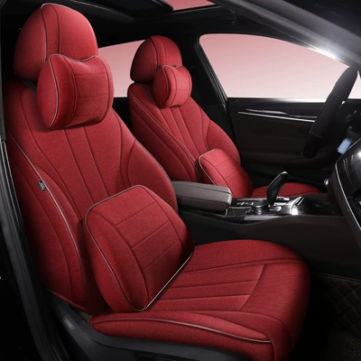 Tiguan L, 360-Degree Full Coverage, Breathable, Modelə uyğun (Original) oturacaq örtükləri - burgundy-memory-version-five-seats-linen-fully-surrounded-by-front-and-rear-rows