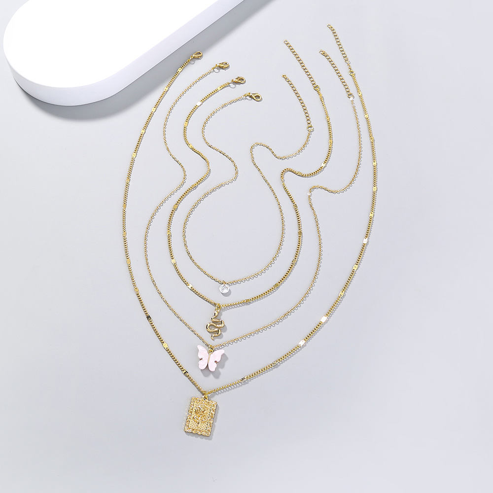 fashion butterfly snake zircon pendant multi-layer alloy necklace