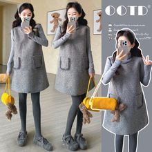 孕妇装秋冬新款韩版显瘦无袖圆领毛呢连衣裙女孕妇背心裙两件套