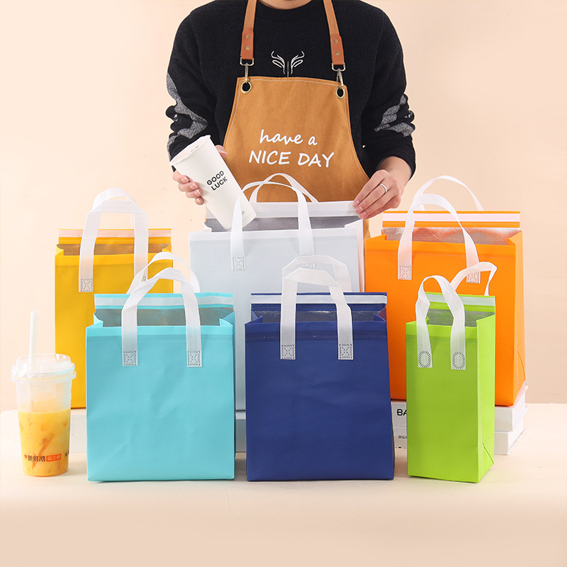 Disposable Non-woven Insulated Bag with Aluminum Foil, Thickened for Milk Tea, Cake, Burned Packaging, Handheld Bag, Takeaway Insulated Bag, Customizable