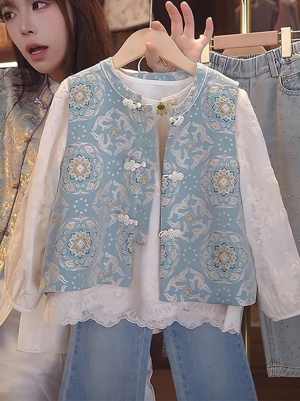 女の子韓服 2025 新作春服子供のおしゃれな中国風スーツ春秋女の子ツーピースセット|undefined