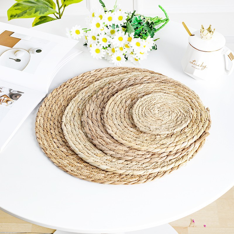 Estera de mesa de comedor de paja PU, antiquemaduras, antideslizante, occidental, restaurante