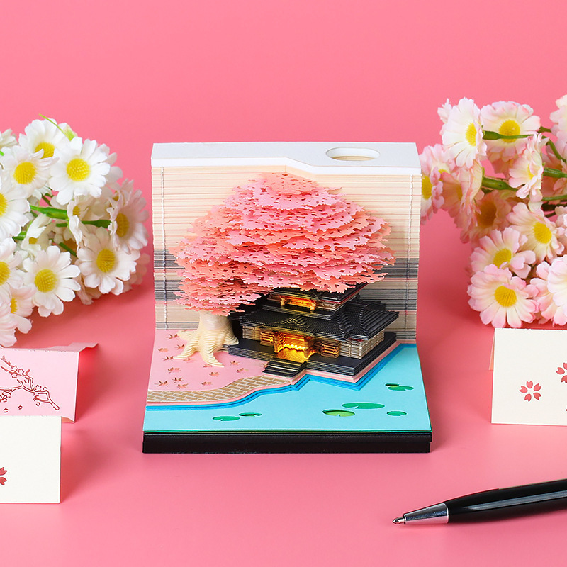 樹屋3d立体便箋文創工芸記念品紙彫刻付箋ビジネスオープンプレゼントデスクトップ置物|undefined