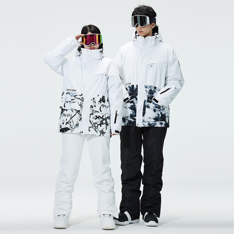 New unisex snowboard suit set, warm and thick Korean-style snowboard jacket and pants set
