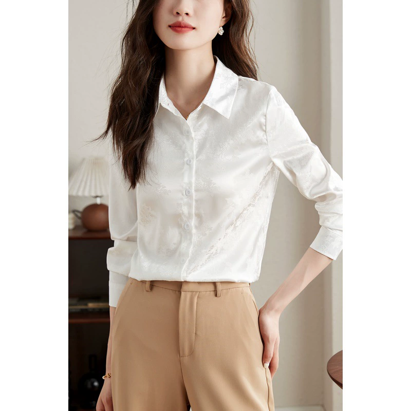 Элитная шелковая рубашка, осень, длинный рукав, городской стиль
