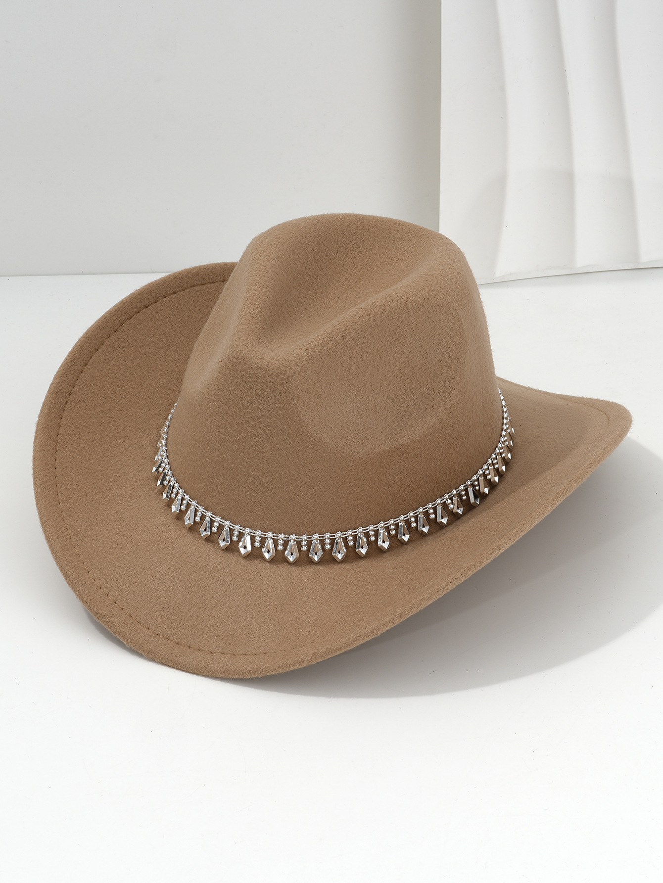 Cappello da cowboy western con strass in feltro morbido jazz_voghion.com