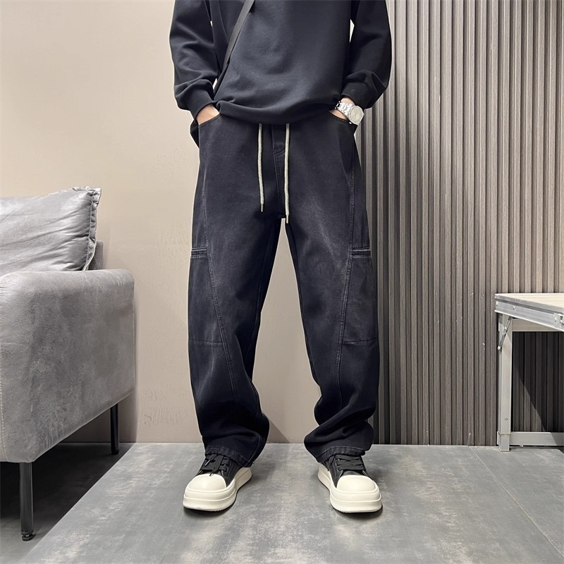 Men's Smoky Gray Washed Retro Straight Leg Jeans Style High Street Loose Fit Trendy Slimming Casual Slightly Flared Trousers_mkmklike.com