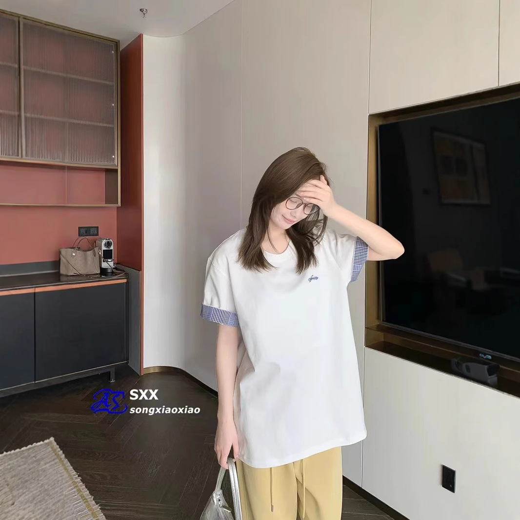 재고 Gaoding 24 가을 새 편지 로고 장식 일반 니트 코튼 스택 티셔츠 3 피스 트렌디 세트
