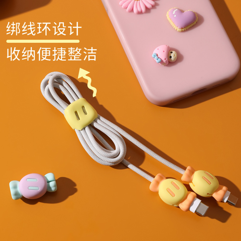 携帯電話のデータケーブル保護カバーシリコン漫画2 in 1保護線材の断裂防止充電ケーブルヘッド保護カバー|undefined