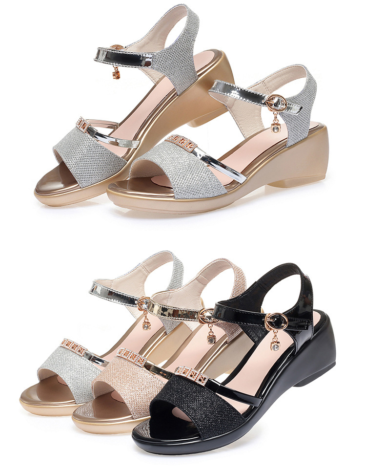 Sandal da thật nữ quai chữ V đế xuồng mềm, gót trung bình, phong cách thời trang đa năng, size lớn — màu đen chi tiết 21