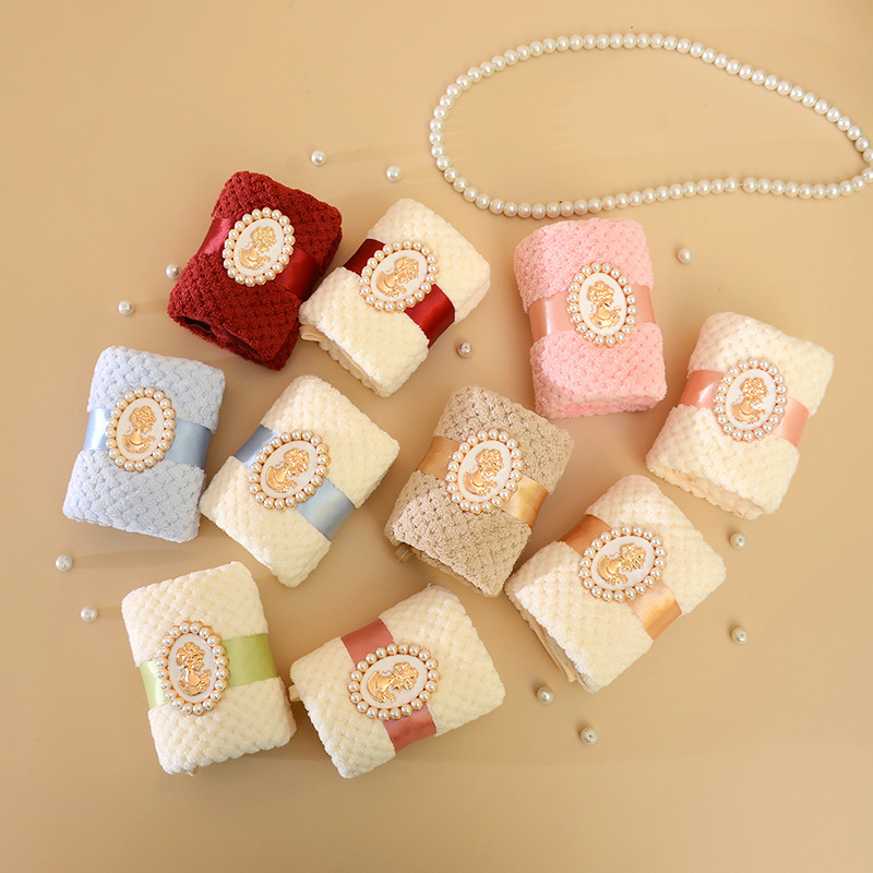 Wedding Celebration Cake Shop Gift Set with Coral Velvet Baroque Towel, Available in Multiple Colors as a Gift