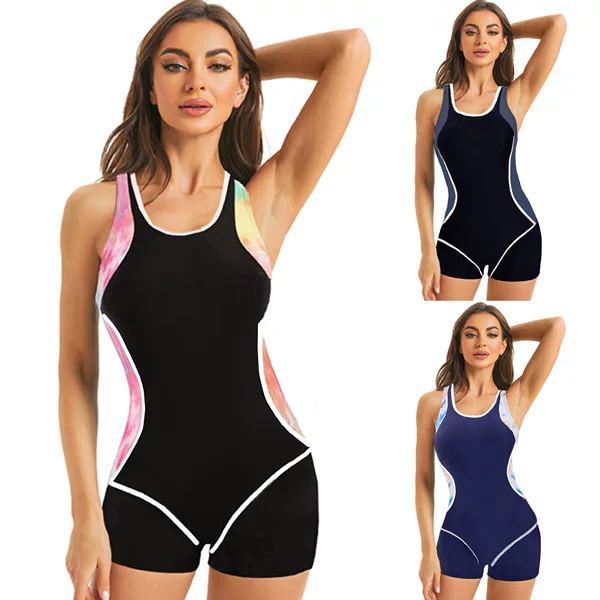 Europe and the United States cross-border new multi-color one-piece swimsuit women's swimming pool slim sports racing swimsuit women's foreign trade