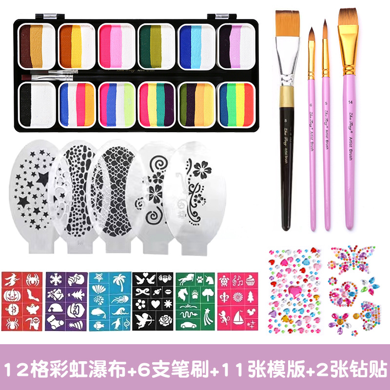3012F-12 무지개 페인트 3 보라색 펜 5 컬러 스티커 5 화이트 템플릿 1 와이드 헤드 브러시 2 다이아몬드 스티커