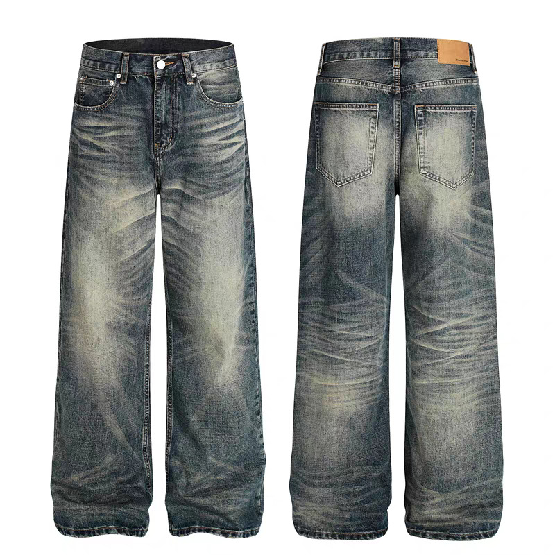Goinsk Men's Flared Jeans CleanFit Wide Leg Pants Retro American Loose Fit For Spring Autumn_mkmklike.com