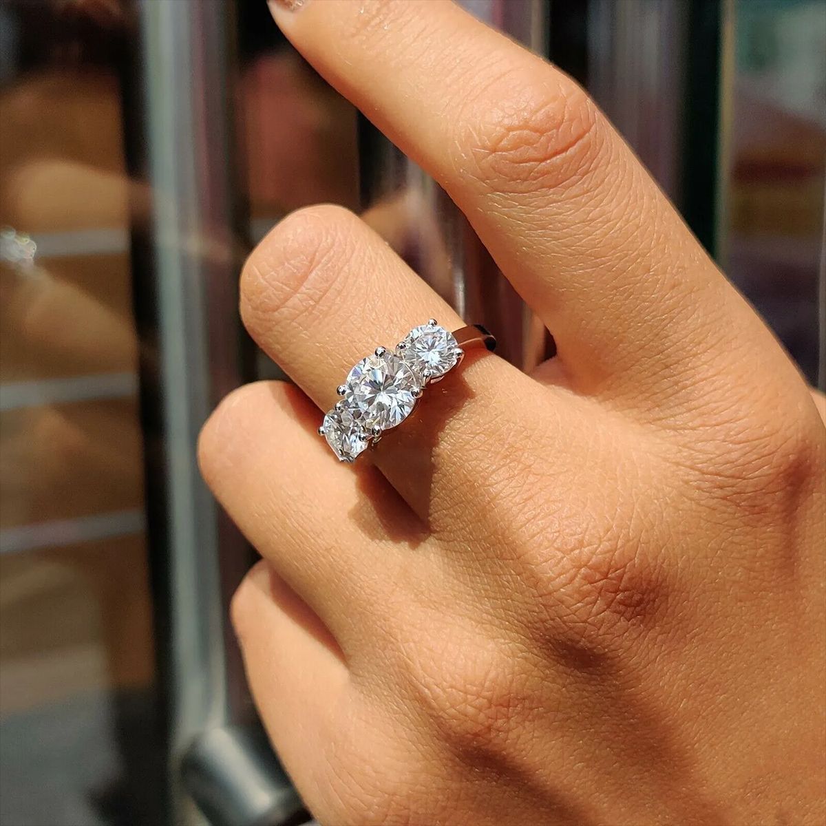 Ebay's New Export Hand Jewelry European and American Fashion Three Flash Diamond Zircon Ring for Women, Proposal and Engagement Artificial Diamond Ring