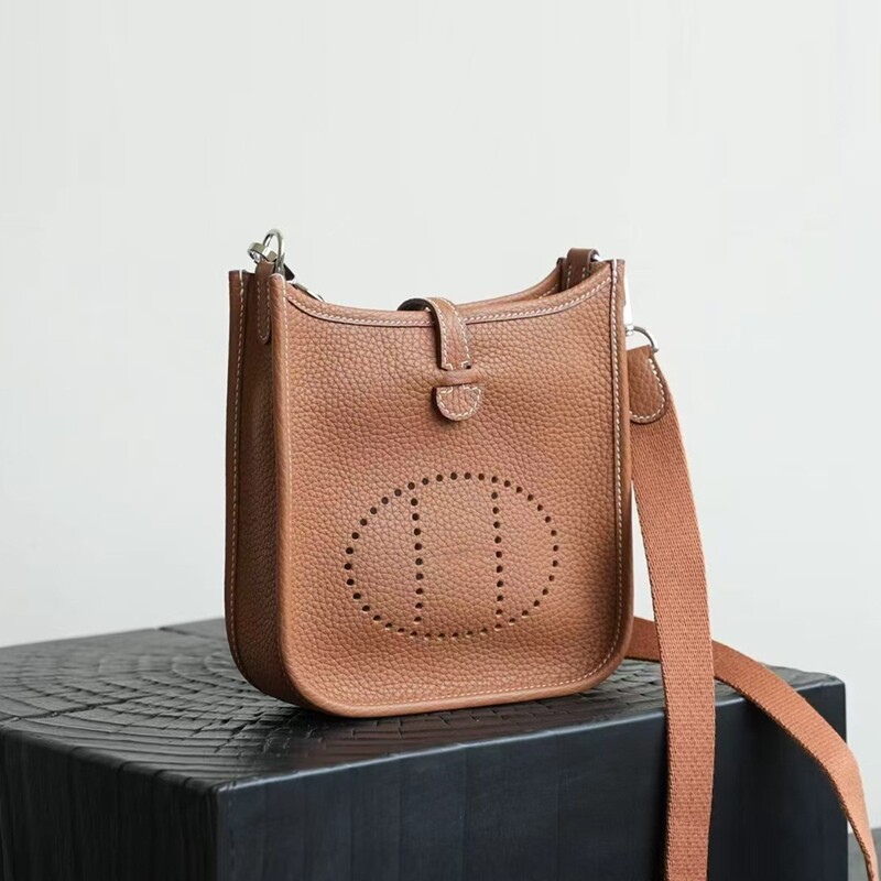 Top Layer tc Cowhide Bucket Bag Evelyn Genuine Leather Women's Bag H Hollow Shoulder mini Small Bag Crossbody Bag Soft Bag