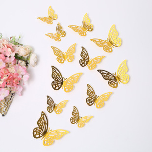 Metallic 3D Hollow Butterfly Wall Stickers Cross-border Amazon Wedding Festival Home Decoration Wall Stickers