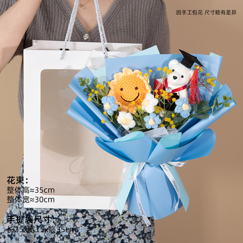 Girasoles creativo de punto de lana ramo de flores día del maestro de tejido a mano estudiantes adultos