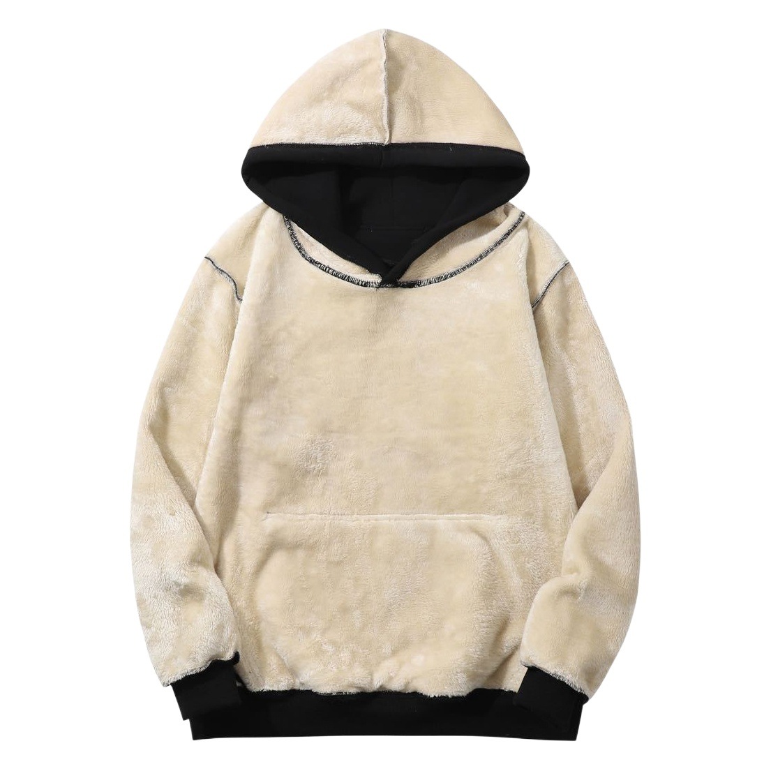 Amazon tendencia del comercio exterior suéter de lana de cordero de color sólido suelto cálido forro polar Deportes de los hombres europeos y americanos suéter con capucha