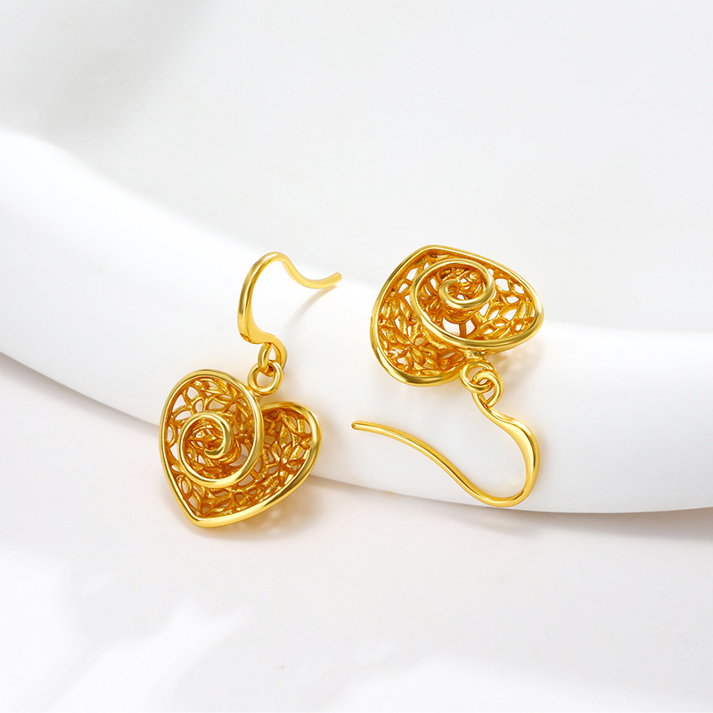 Xuping joyería pendientes en forma de corazón de rosa 24K color pendientes de amor estilo retro pendientes