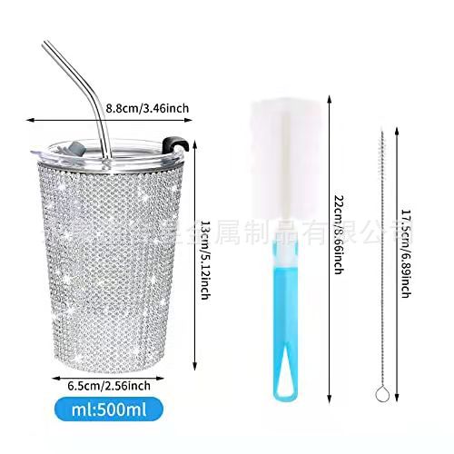 Taza de café incrustada en diamantes europea y americana nueva taza de paja de acero inoxidable 304 de una sola capa portátil taza de coche taza