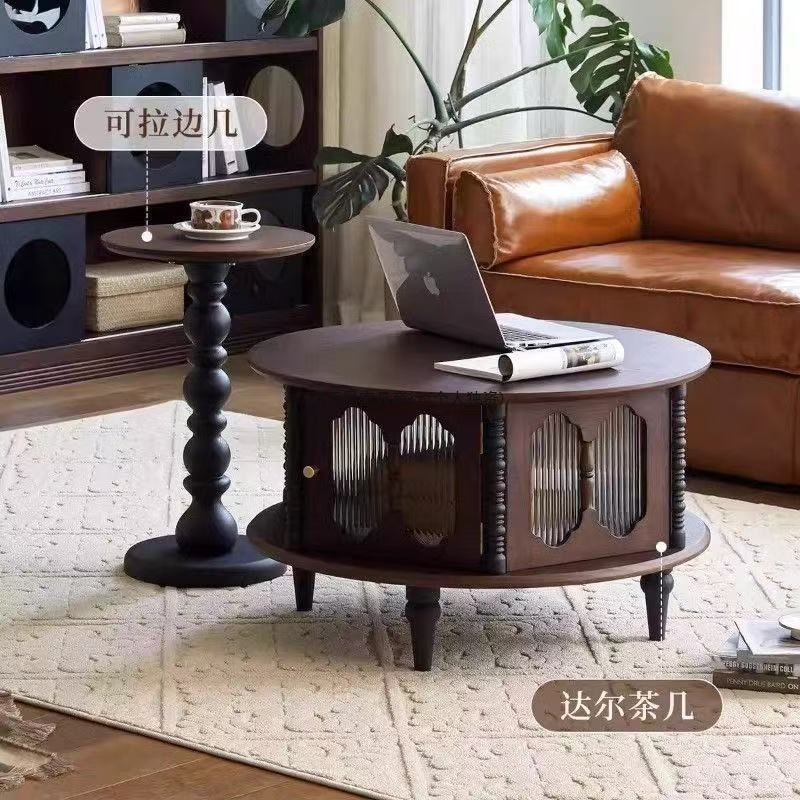 法式复古茶几复古风客厅家用小户型玻璃美式古风长虹组合圆形茶桌|undefined