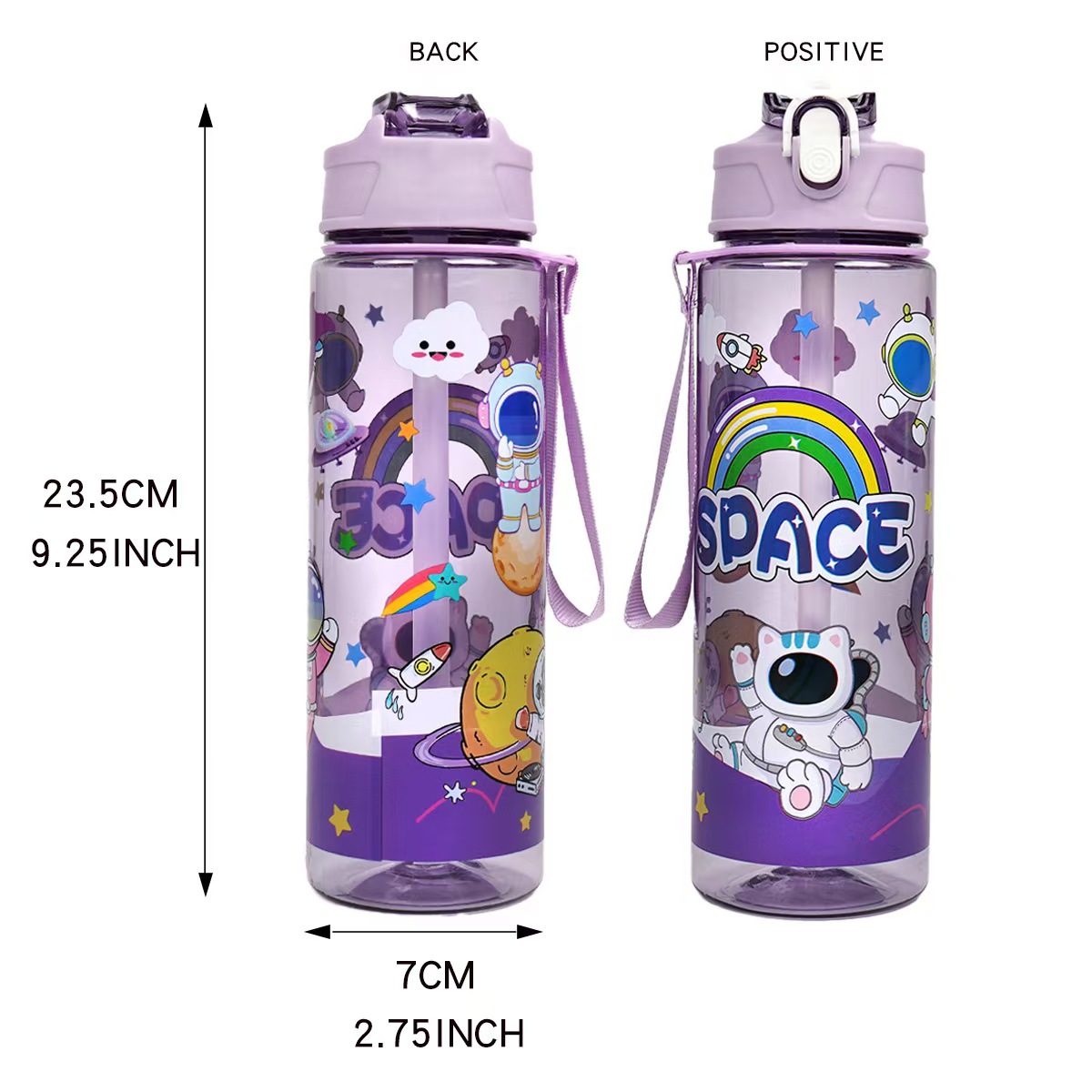 Taza de rebote de dibujos animados de verano para niños, taza de agua para exteriores, taza de agua para mochila escolar de primaria, taza de plástico con tema de astronauta nacional