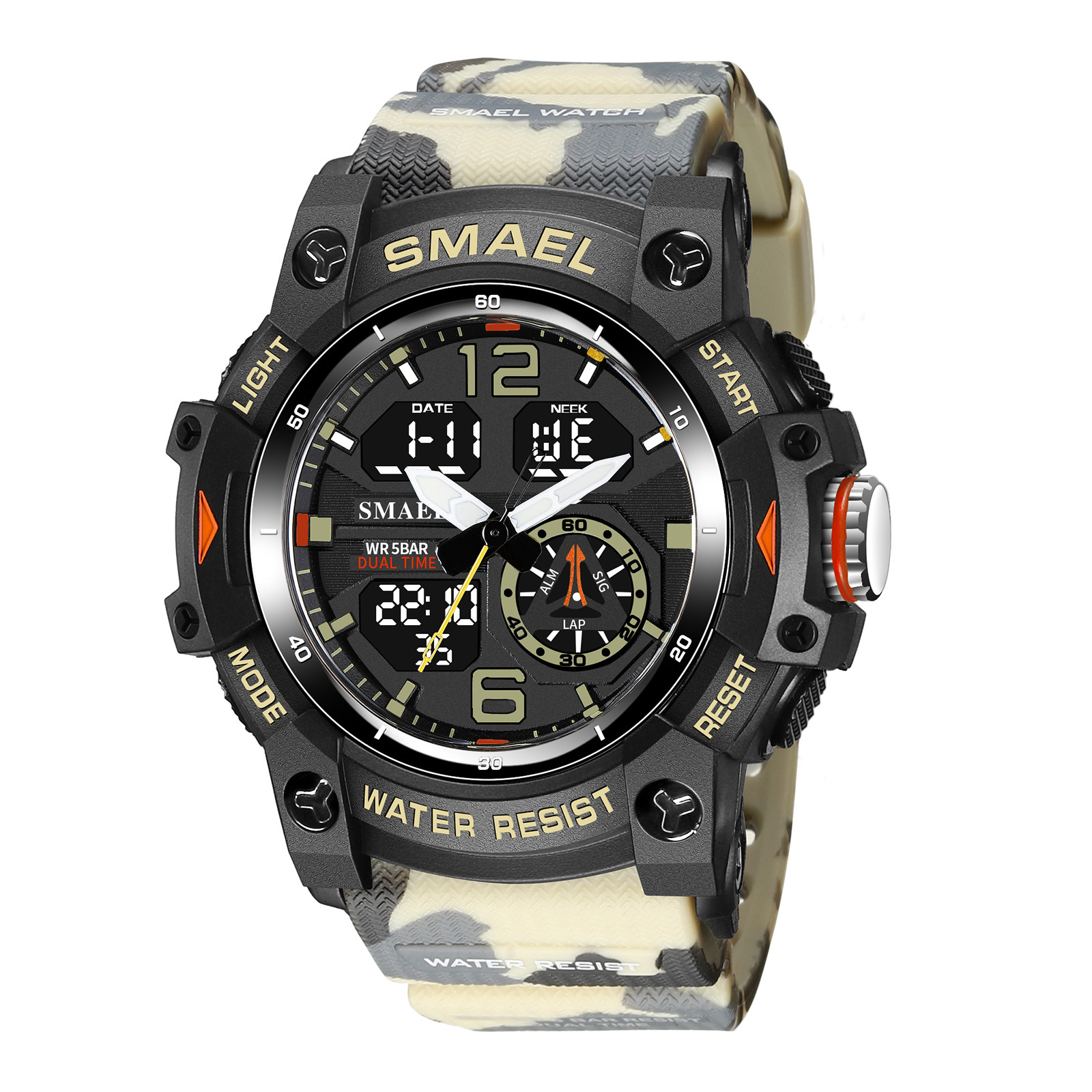 Smael Smar 8007 camuflaje serie reloj electrónico hombres deportes al aire libre impermeable multifuncional reloj electrónico
