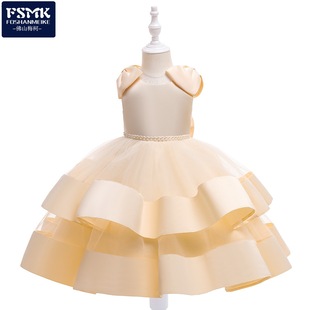 European and American 2024 New Princess Dress Girls' Dress Birthday Show Piano Performance Clothing Puffy Yarn Children's Gown