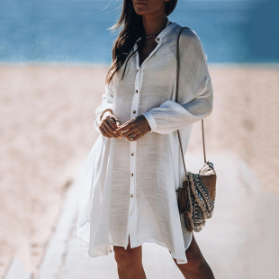 European and American New Tencel Bamboo Shirt Cardigan Beach Coat Bikini Blouse Holiday Swimwear Sunscreen Clothes