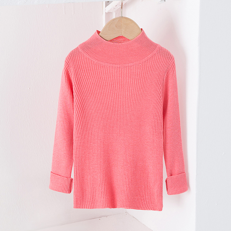 Suéter tipo jersey para niñas, otoño-invierno 2025, color liso, cuello medio alto, capa base de lana, manga larga, para niñas pequeñas.