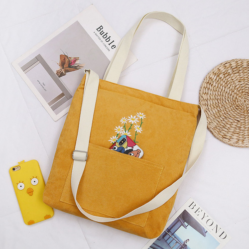 Corduroy shoulder crossbody portable canvas bag Daisy backpack shopping bag student school bag Korean version internet celebrity fresh