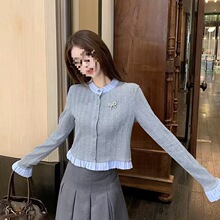 韩系灰色连衣裙早秋子女一整针织开衫套装学院风新款穿搭上衣