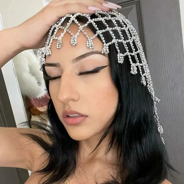 New AliExpress Rhinestone Hair Chain Hair Net Ethnic Bridal Headwear Female Bohemian Performance Stage Accessories