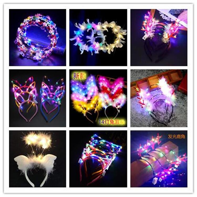 发光发箍闪光花环头饰猫耳朵兔头箍新年元旦夜市摆摊小商品批发