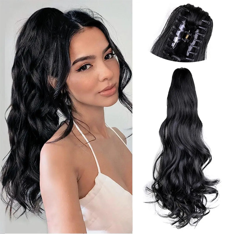 Ponytail wig female big wave natural simulation heat-resistant chemical fiber high ponytail long curly hair net red hair fake ponytail braid