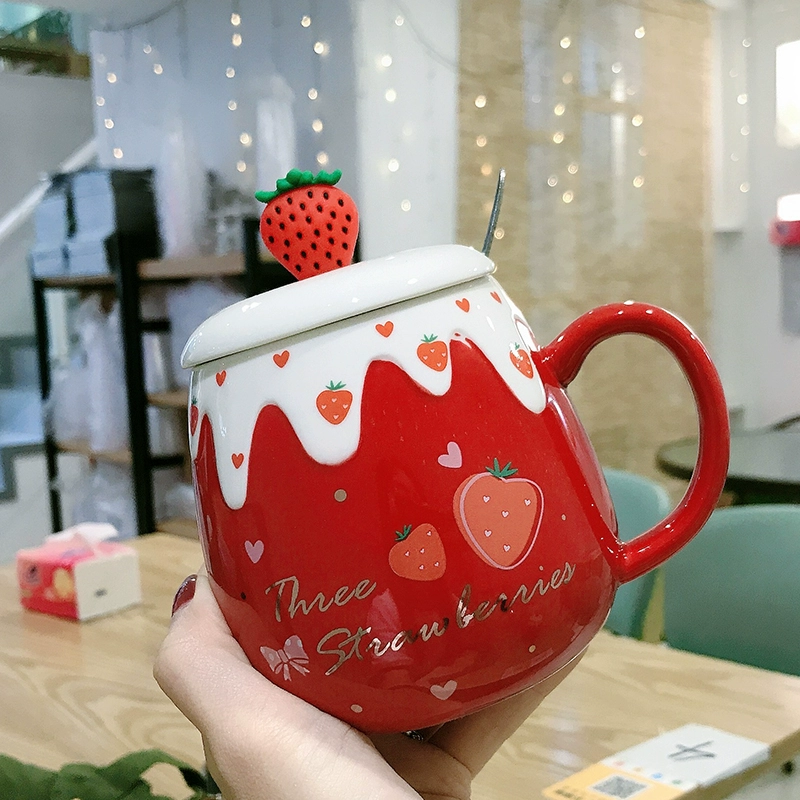 A5L милый девчачий керамический strawberry сердце студентам мальчик и девочка маленькая свежая личность офис домашняя чай пить лошадь